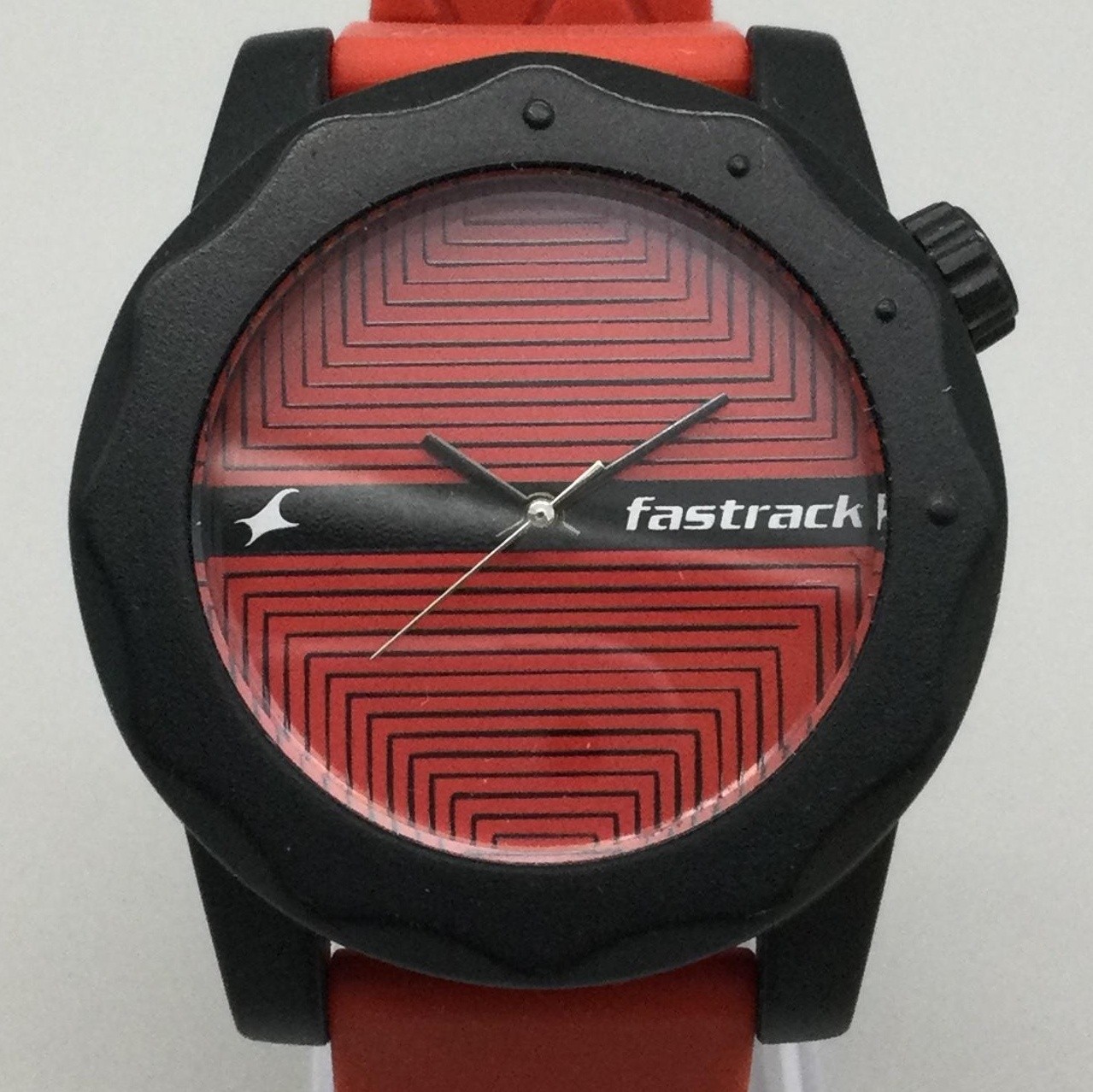 Fastrack Mens Watch 47mm Red Geometric Pattern 86022PP09 Red Silicone 30M WR