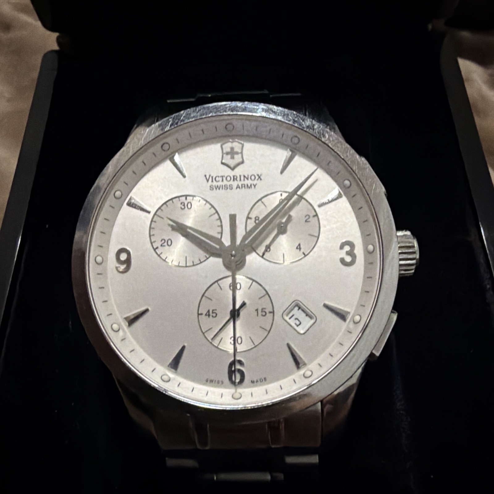 Victorinox Swiss Army Alliance Chronograph Watch Men 42mm Silver Dial Steel Runs