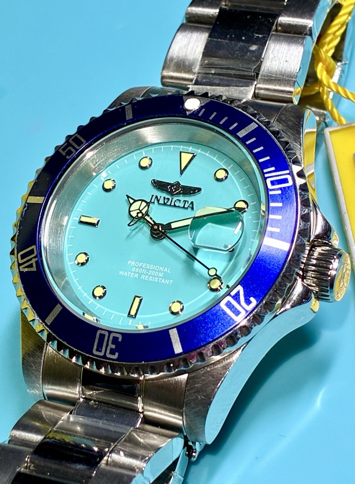 INVICTA PRO DIVER TURQUOISE BLUE BEZEL 40MM STAINLESS STEEL TMI PC32 QUARTZ!