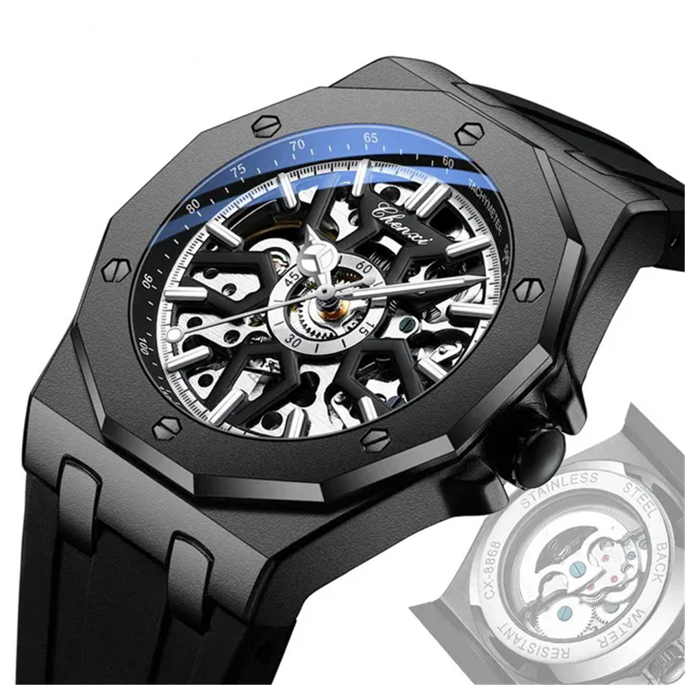 CHENXI Men Mechanical Watch Automatic Movement Wristwatch Males Silicone Watches
