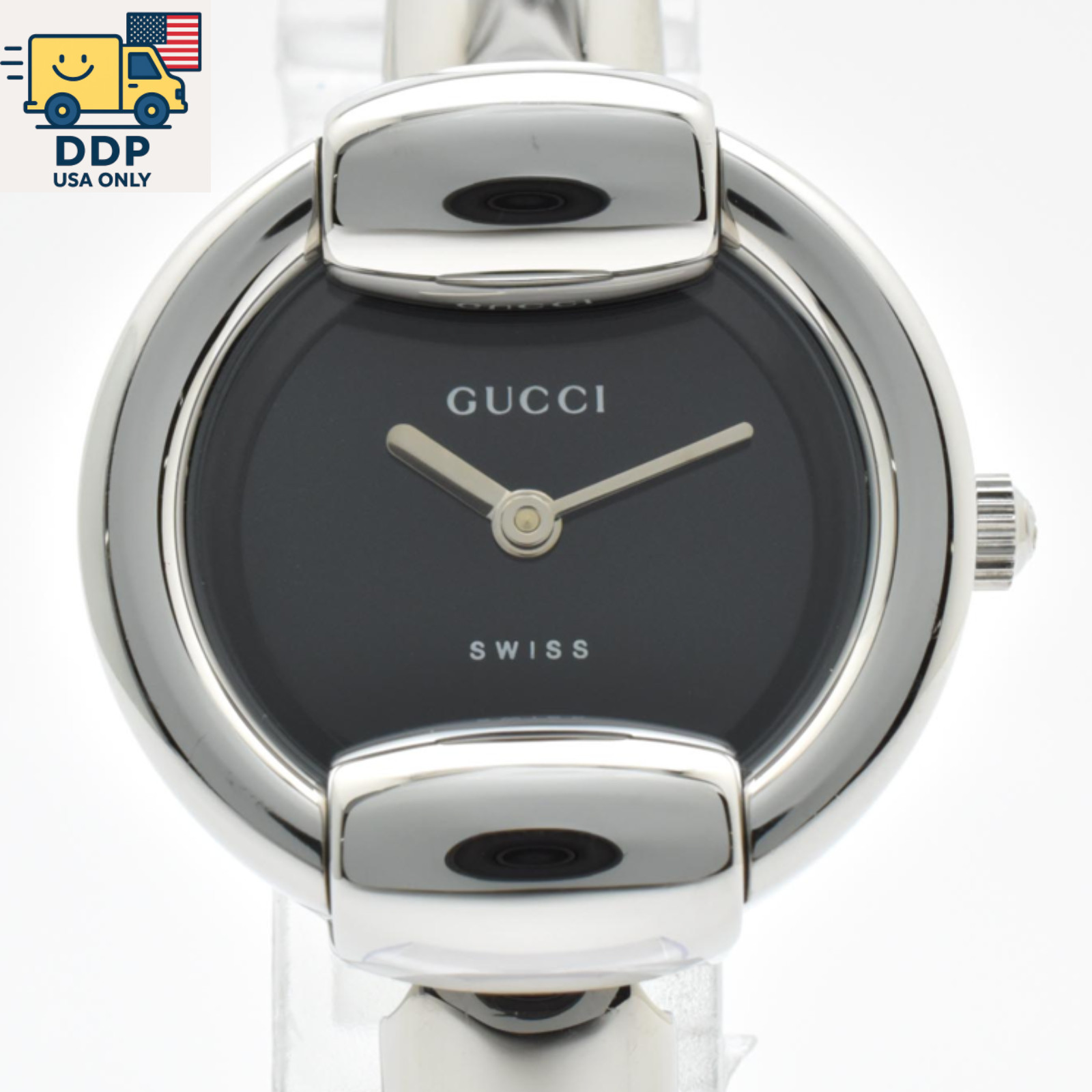GUCCI 1400L Vintage Women’s Quartz Bangle Watch Silver Black 25mm [Near Mint]