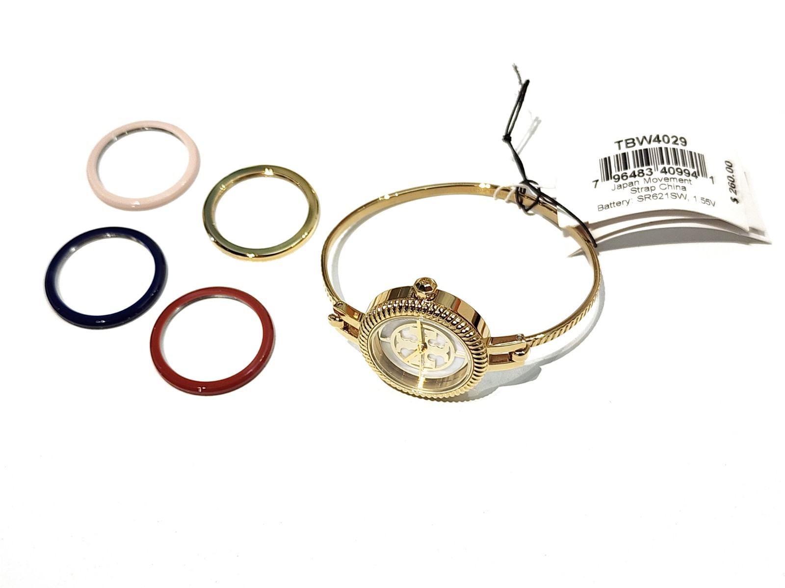 Tory Burch Gigi Small Gold Bangle Watch Gift Set Interchangeable Bezels TBW2100