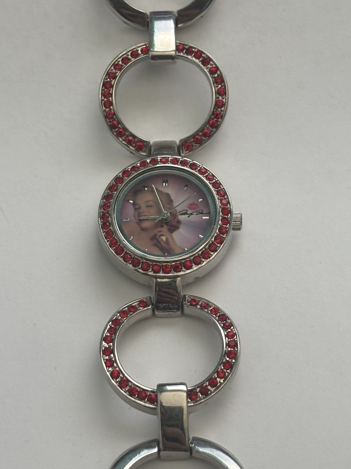 Marilyn Monroe Silver And Red Rhinestone Watch