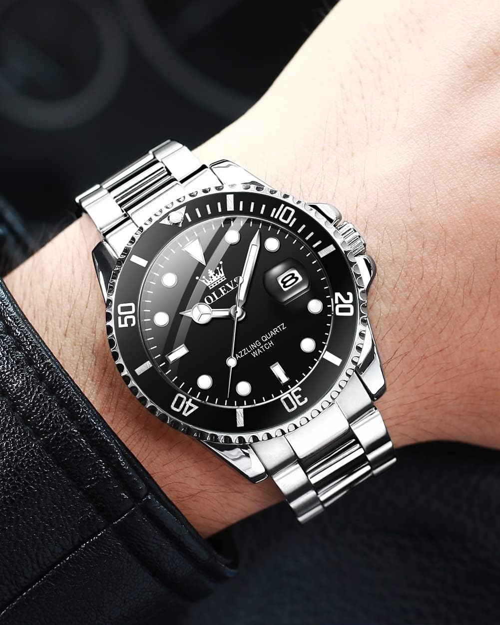 Men’s Analog Watch with Rotatable Bezel & Date Magnification – 41mm