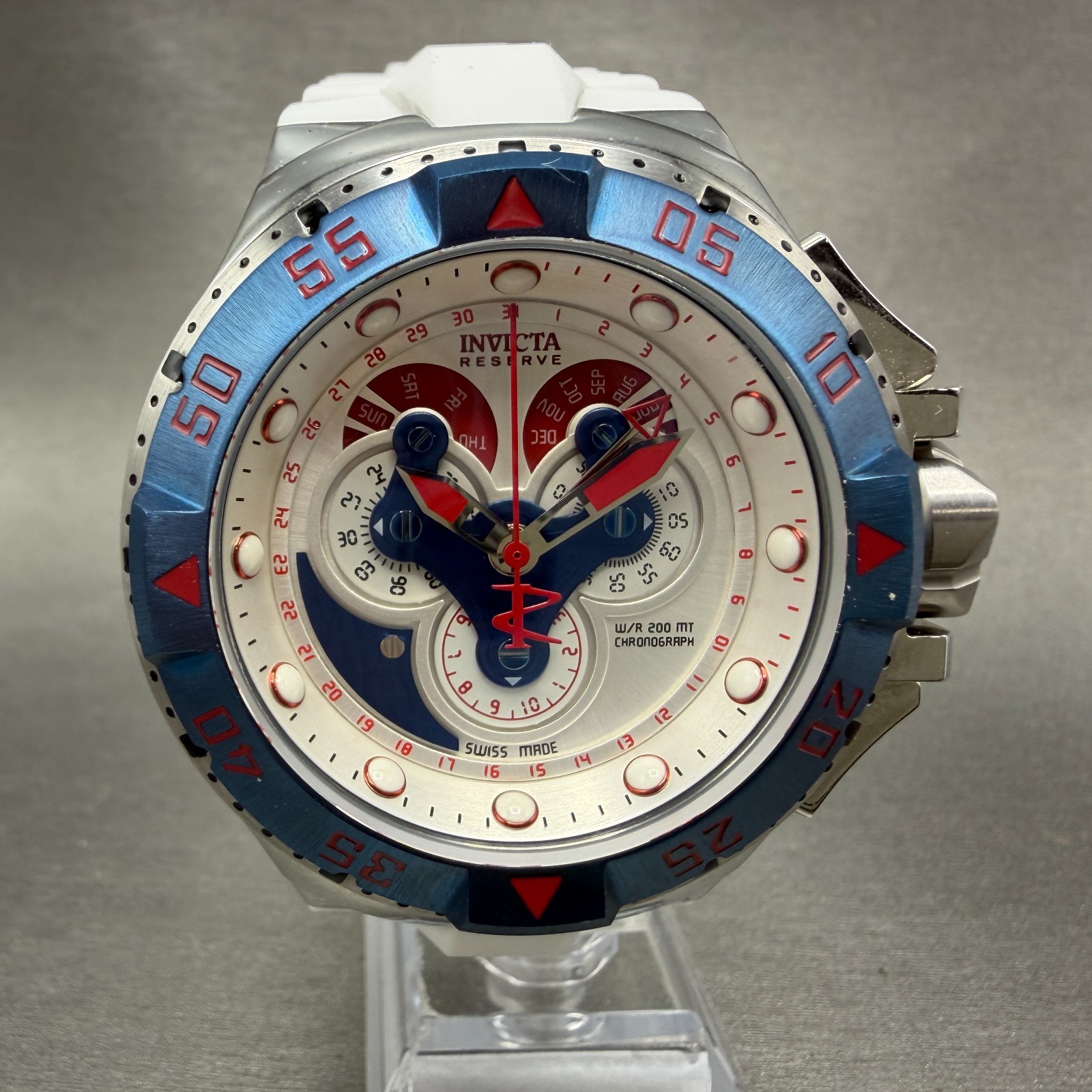 Invicta Excursion Chrono Watch Men 50mm Red White Blue Annual Calendar New Batt