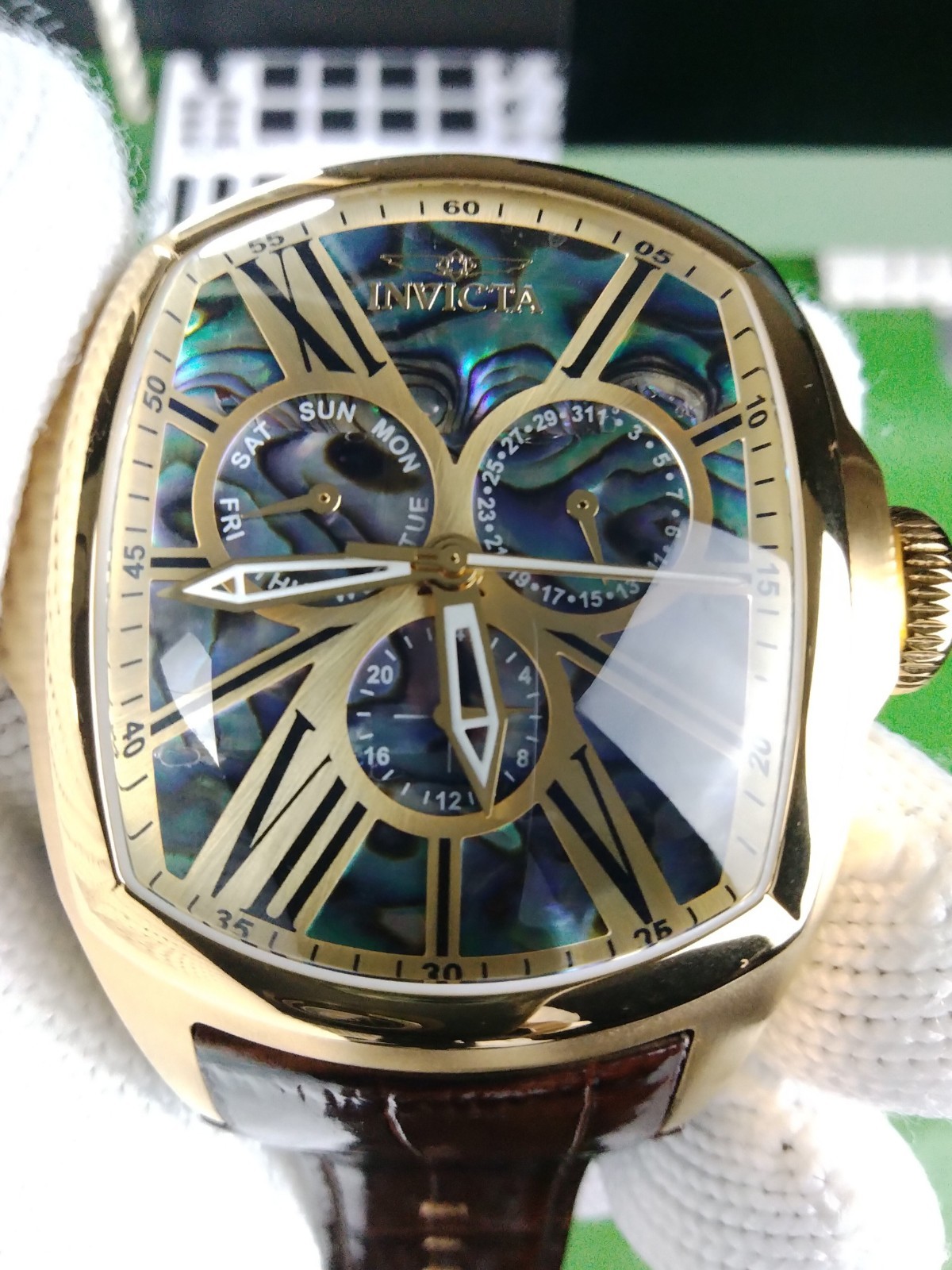 Invicta Lupah Men’s Multi-Function Watch Abalone Dial 46.8 mm, Gold, Brown 35193