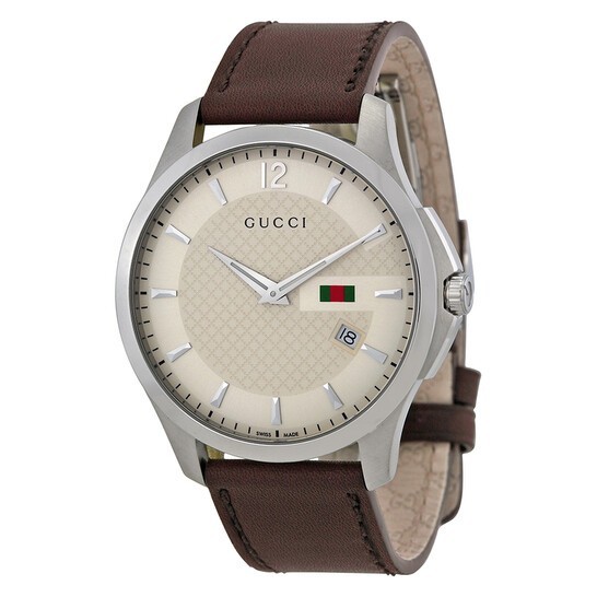 Gucci G-Timeless Men’s Beige Dial Leather Band Watch – YA126303 ($1090 MSRP)