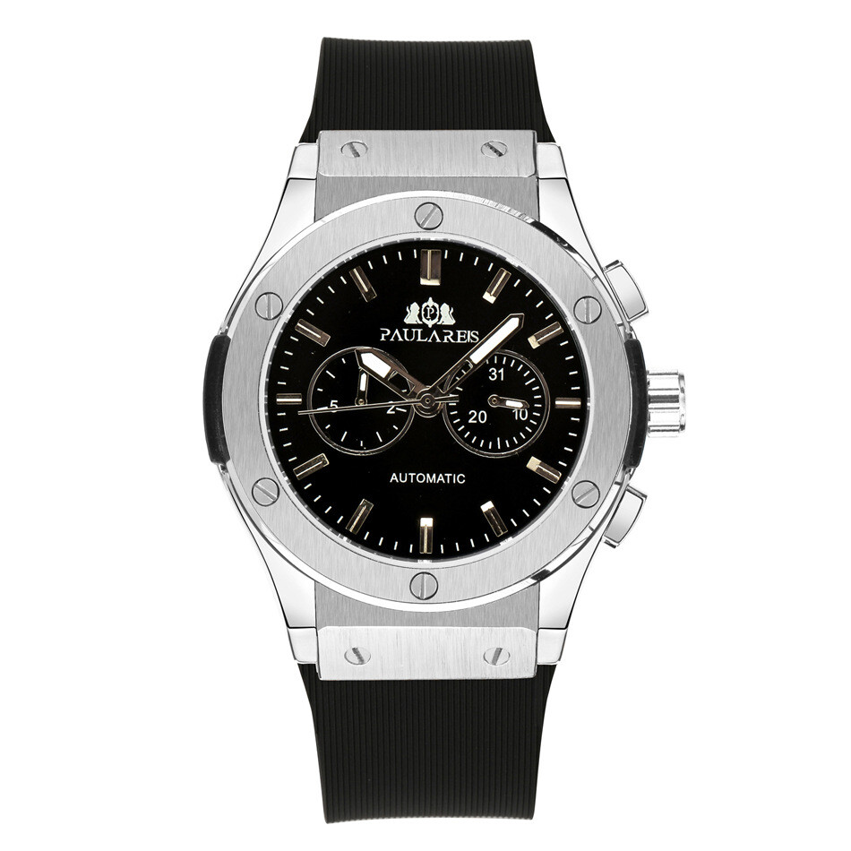 Paulareis Men’s Automatic Mechanical Watch Homage Leather/Rubber Strap Calendar