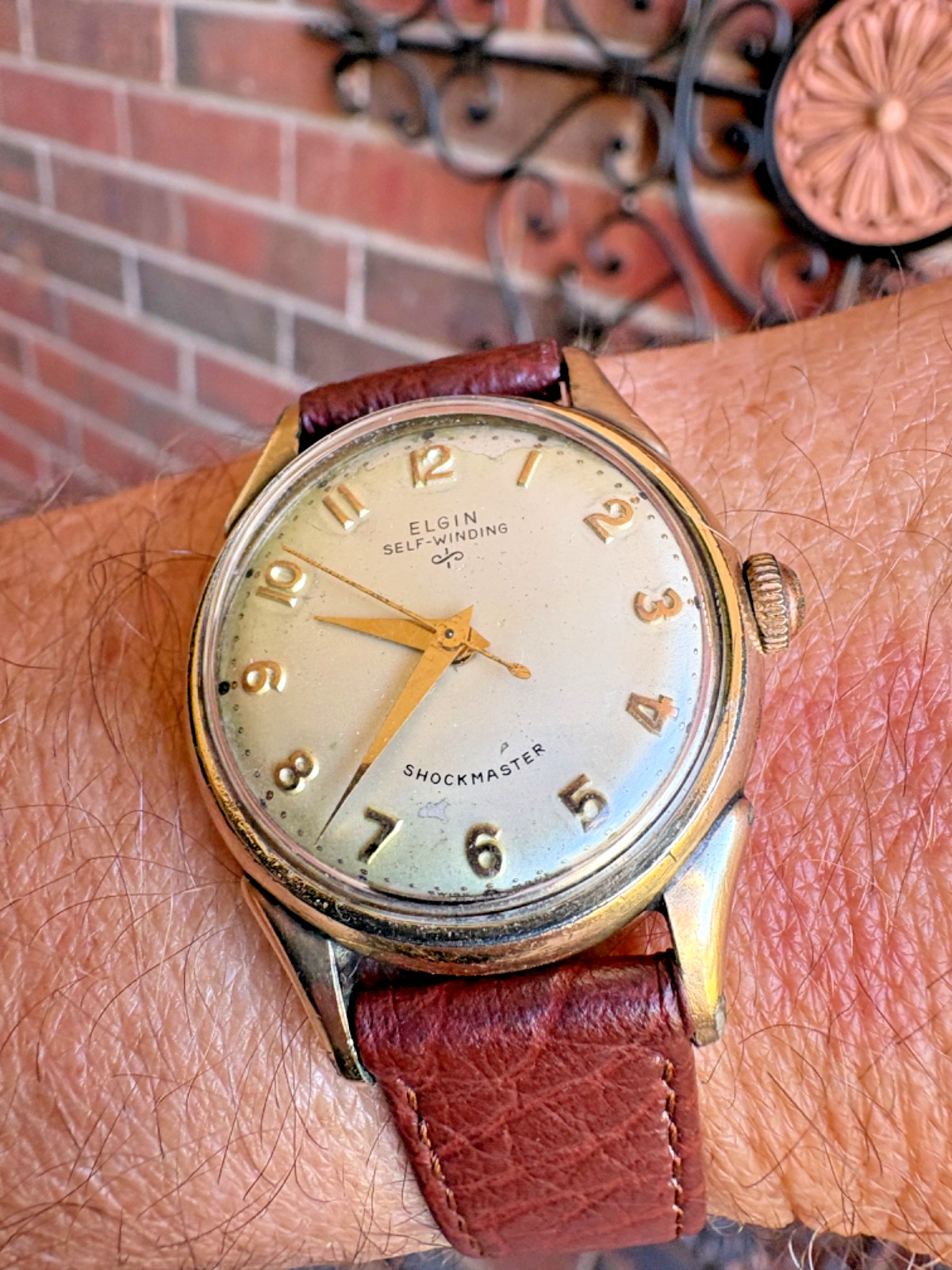 Vintage Elgin Shockmaster Self-Winding 17J 10K RGP Swiss Watch Runs New Crystal