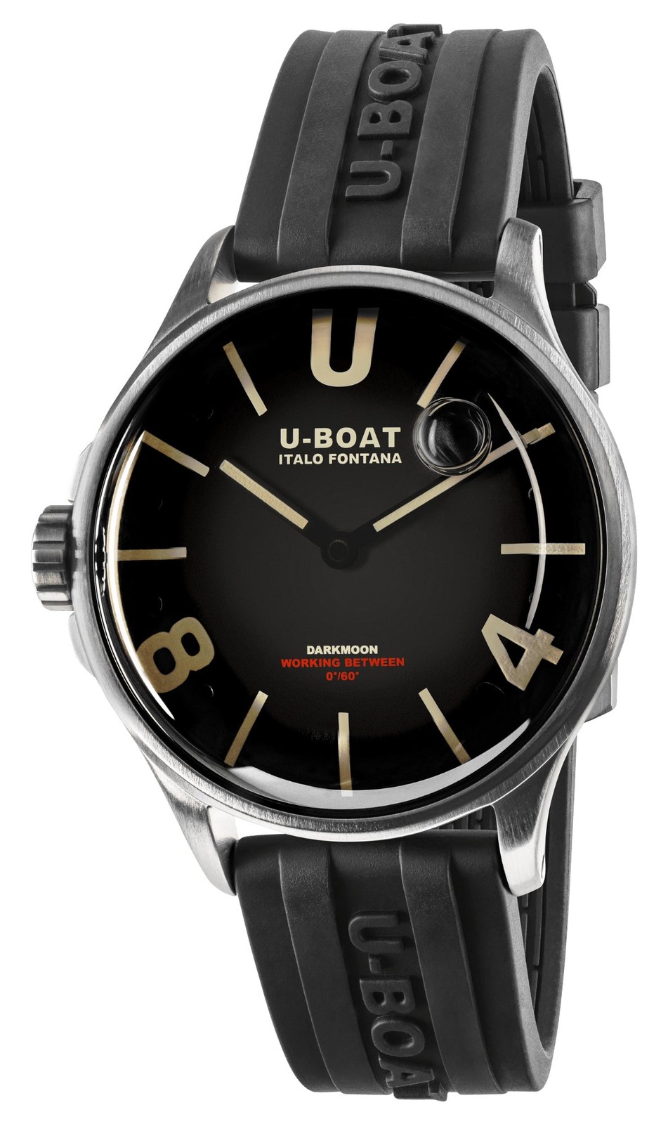 U-Boat Darkmoon Stainless Steel Black Dial Black Rubber Strap Mens Watch 9018