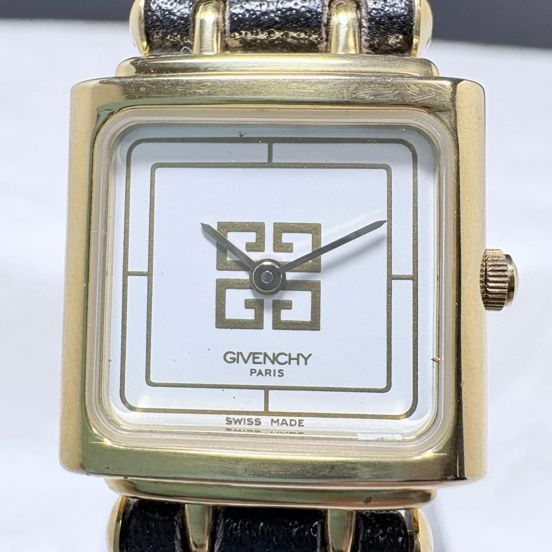Givenchy 4G Logo Square Gold Quartz Vintage Wristwatch Timepiece Classic