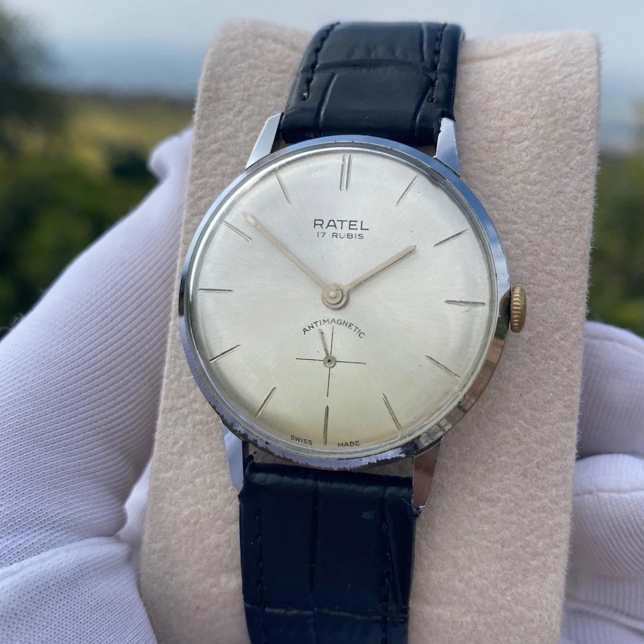 Vintage RATEL Jumbo Watch Men’s Swiss Manual Winding Sub Second Silver Dial 1970