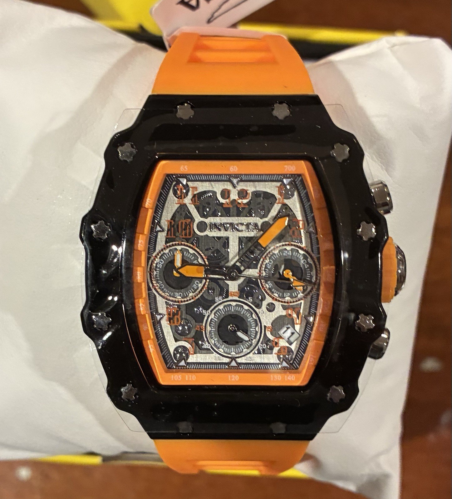 Invicta Racing Men’s Quartz Chronograph Date 44mm Black/Orange Silicone
