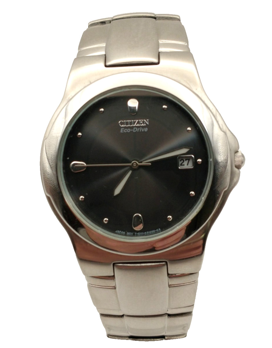 CITIZEN Eco Drive Men’s Watch E111-K16750, 36mm, Silver/Black, Running, Polished