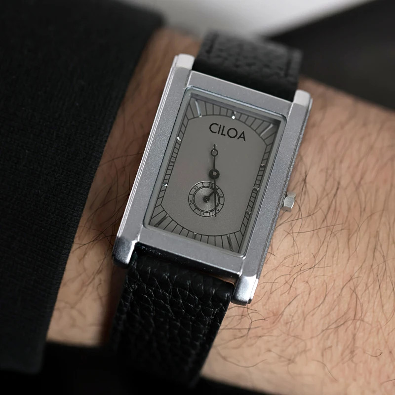 CILOA Square Quartz Watch Men Leather Strap Minimalist Waterproof 3Bar