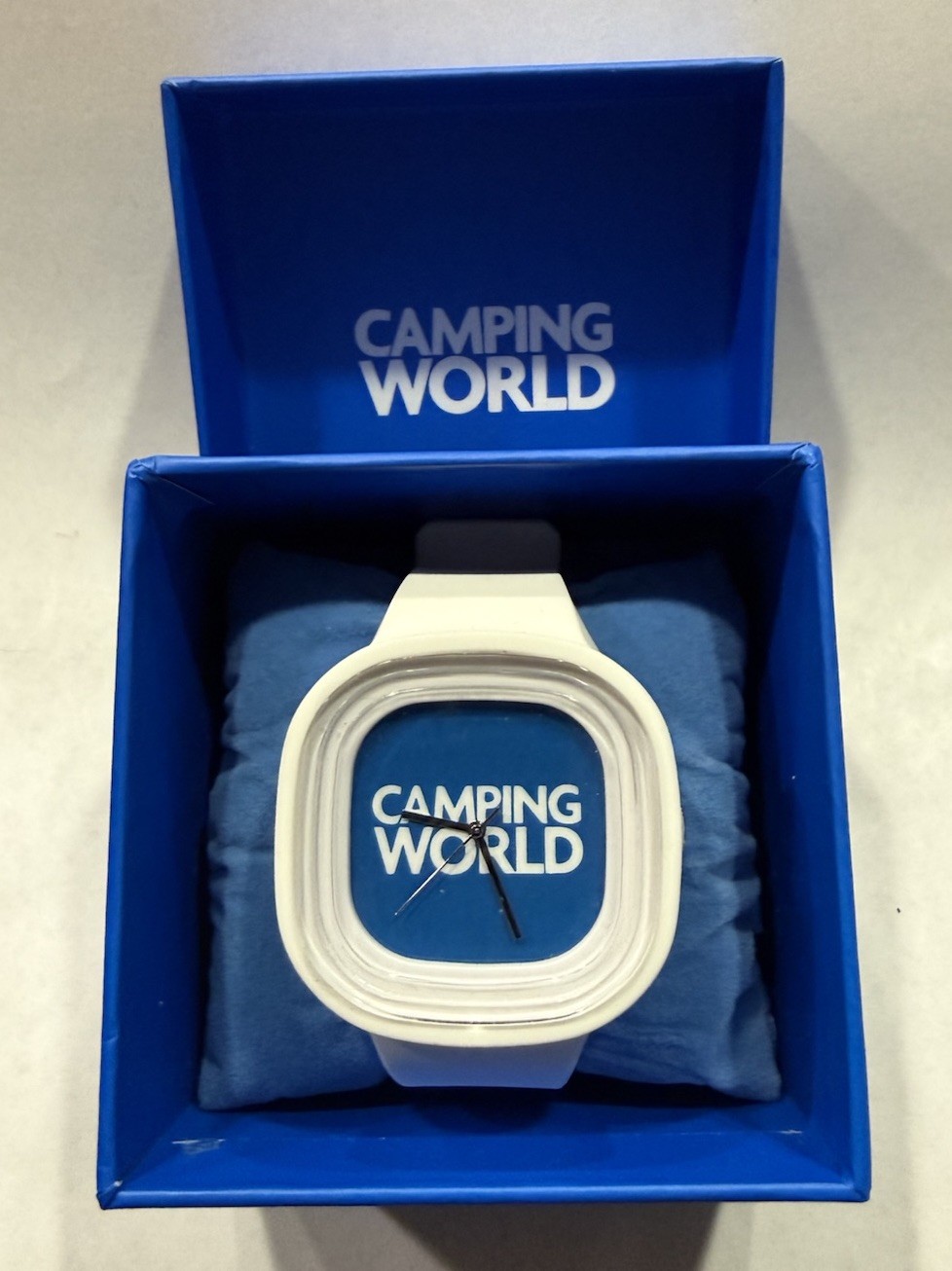 Camping World Flex CW Classic Watch Box Logo Wristwatch White Adjustable Plastic