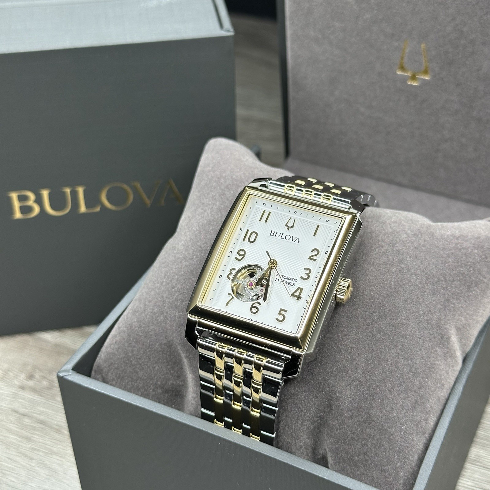 NEW✅AUTOMATIC✅ Bulova Sutton Rectangle Two-Tone 33mm Men’s Watch 98A308 $595