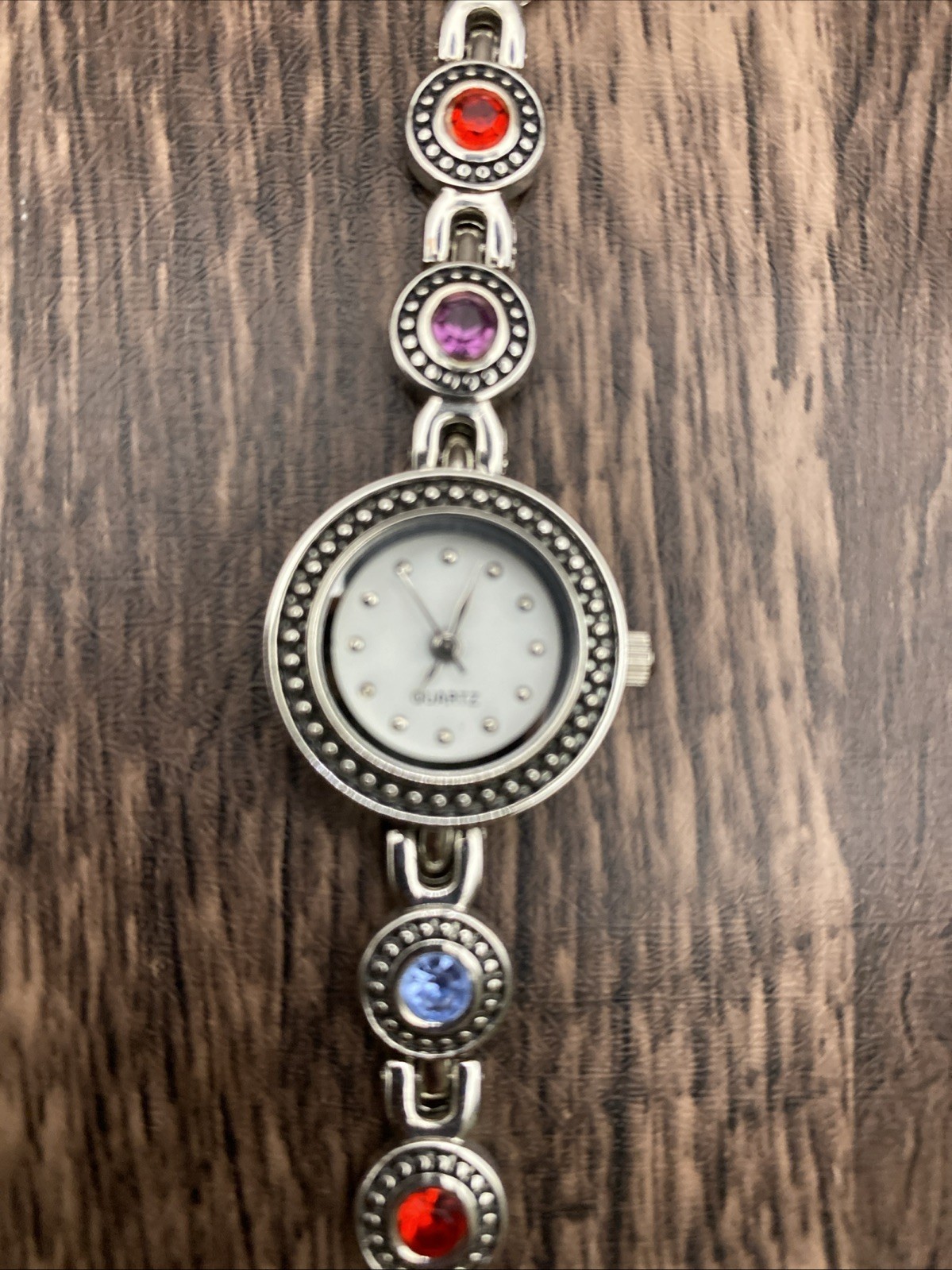 Ladies Gemstone Watch Quartz New Battery Sliver Tone