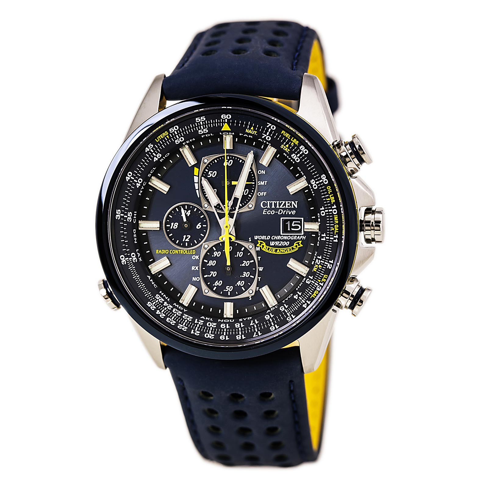 Citizen AT8020-03L Men’s Blue Angels World Chronograph A-T Leather Strap Watch