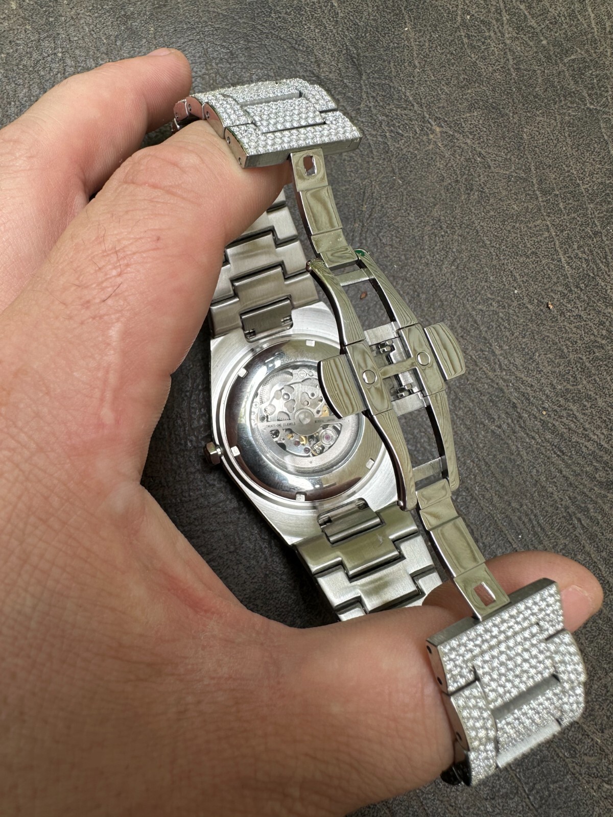 35.5ct MOISSANITE Automatic Skeleton Watch Mens Real Iced Hip Hop Passes Tester