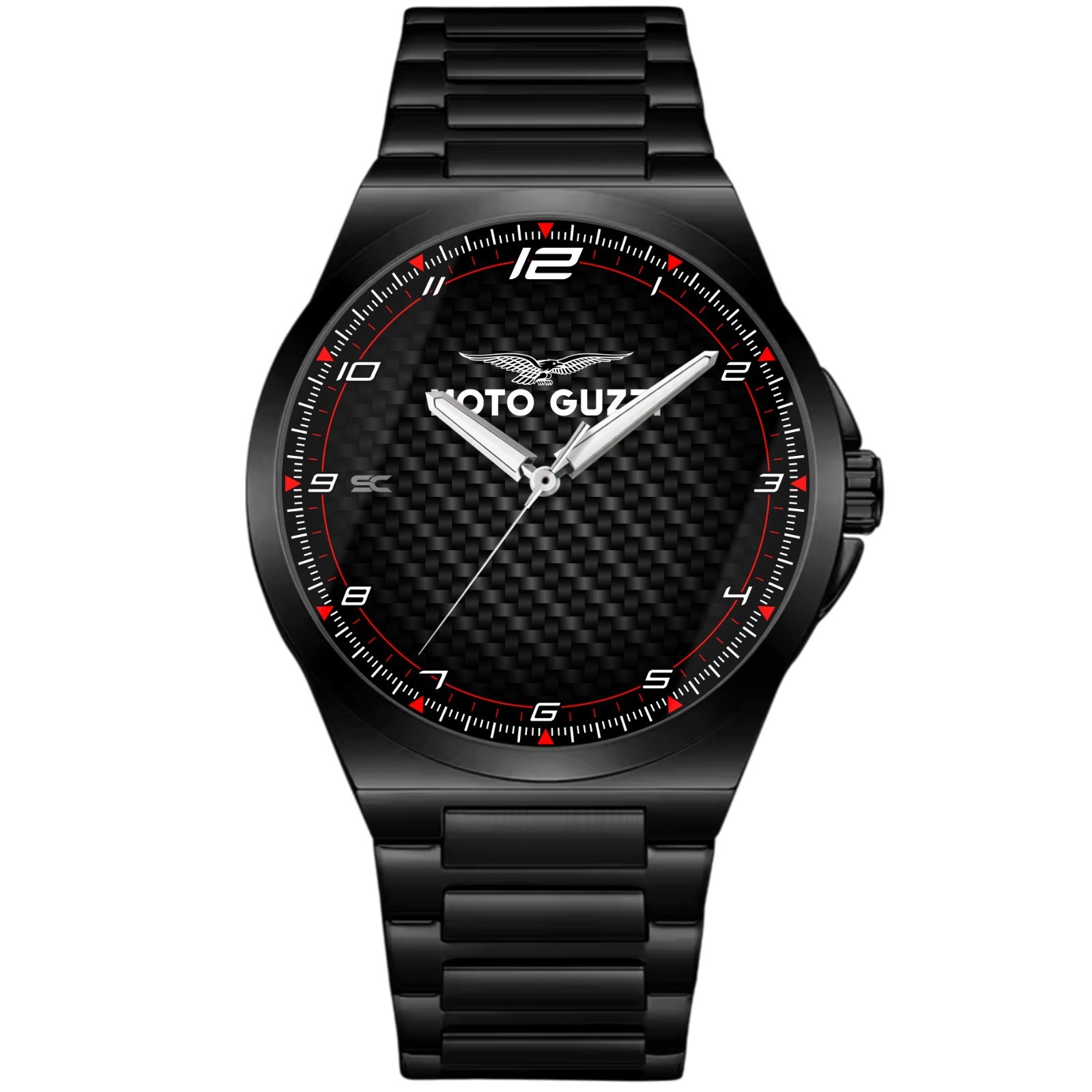 Black Steel Fan Art Moto Guzzi GT Carbon Look Sport Bikers Wrist Watch