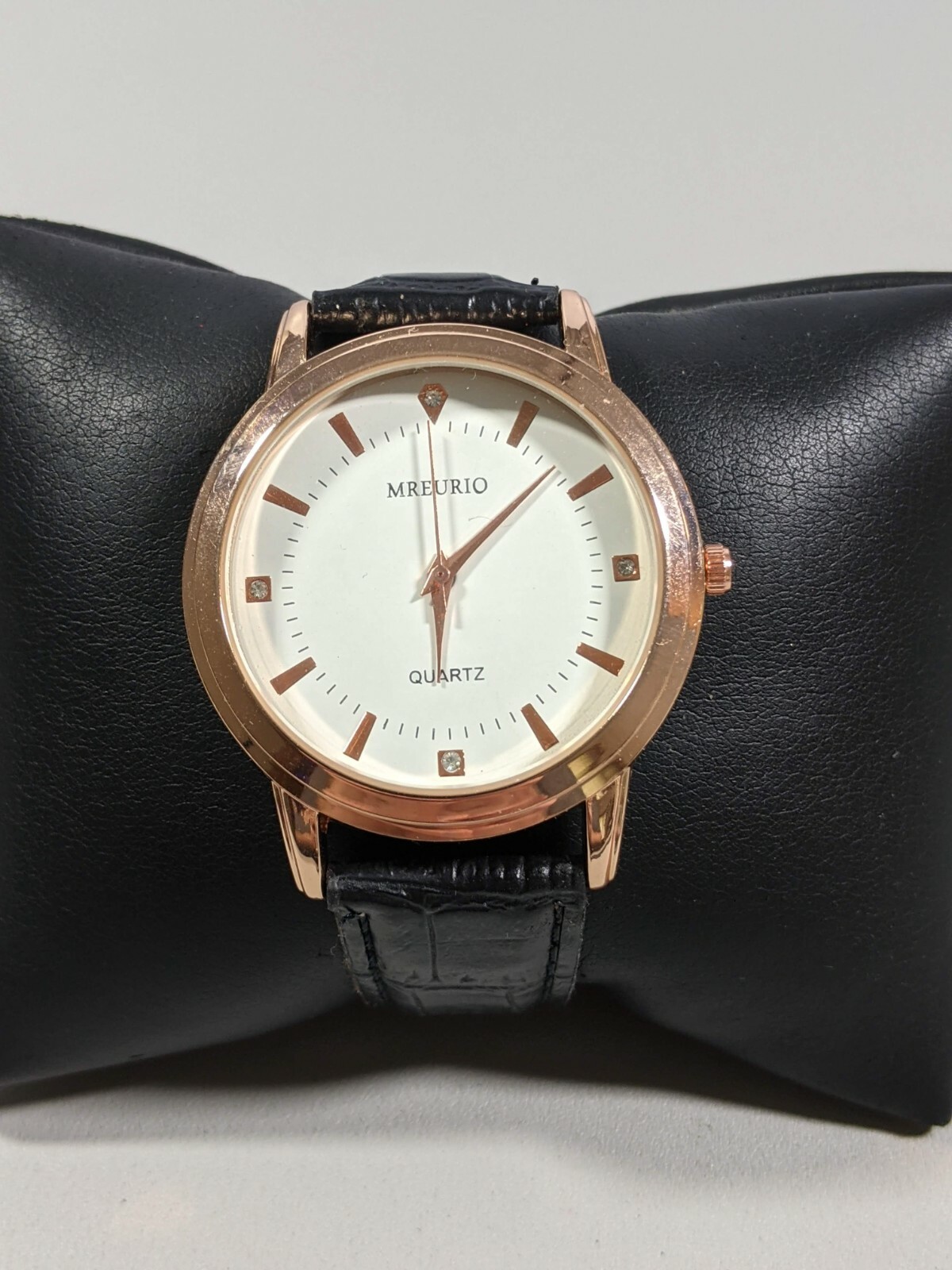 Mreurio White Dial Rose Gold Tone Round Case 40 mm Black Faux Leather Band Watch