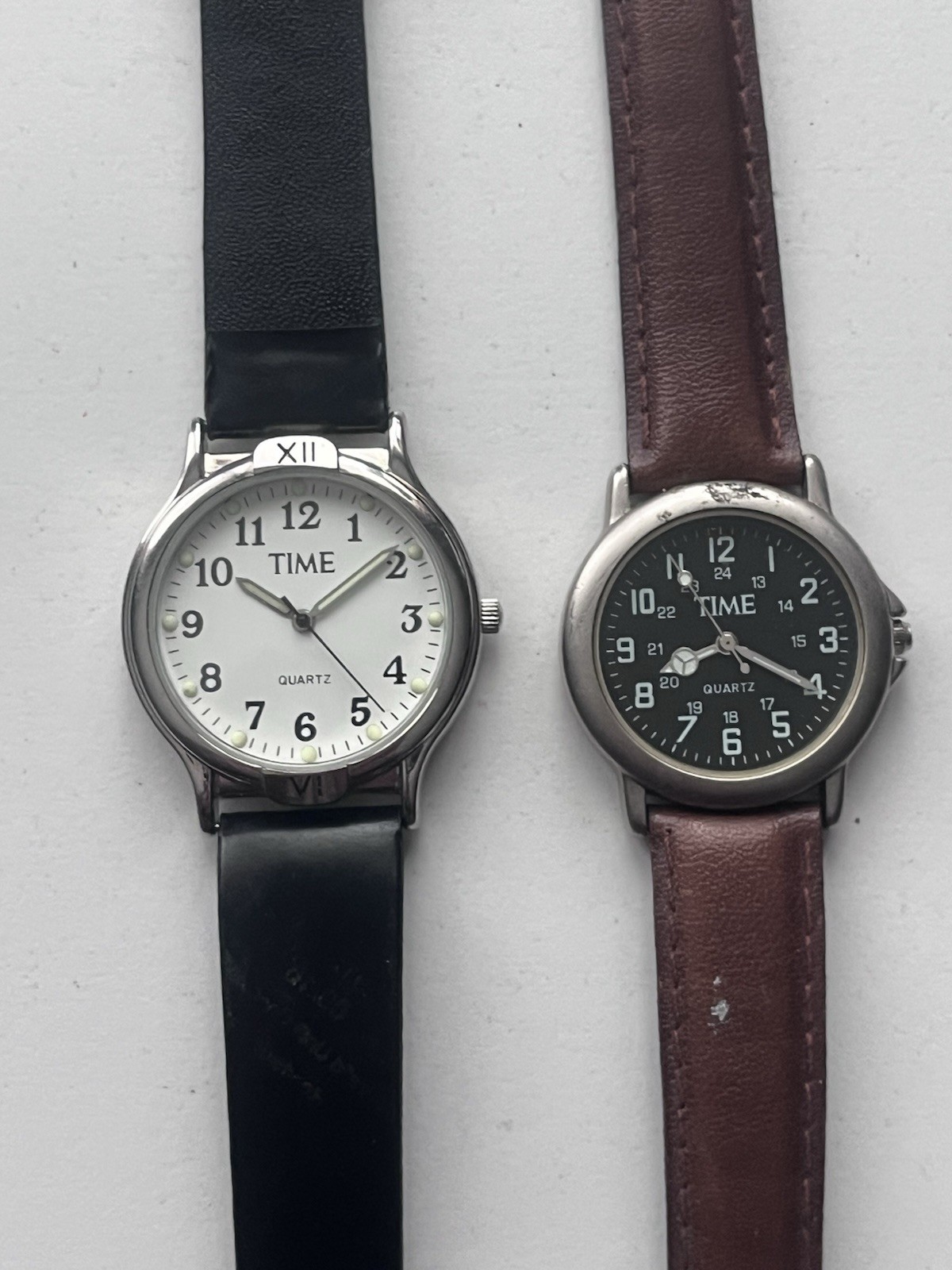 TIME Quartz Analog Wristwatches Black Brown Rubber/Leather Bands