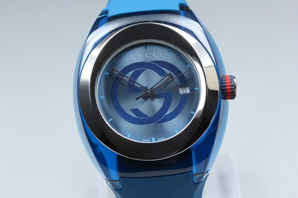 Functional GUCCI Sync YA137104A 137.1 blue date bracelet original box manual qua