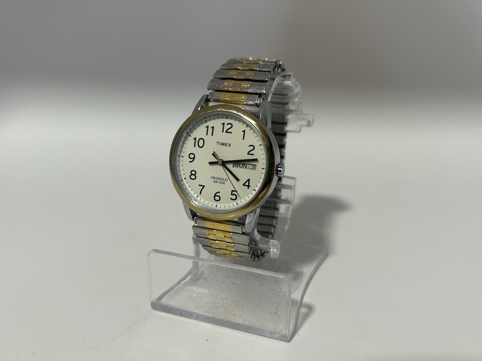 Timex Easy Reader Indigo Stretch Band Gold Silver Quartz Crème Face NEW BATTERY