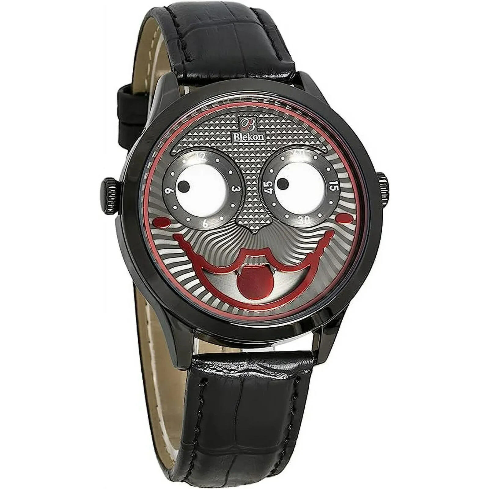 Blekon Collections Unisex 42mm Joker Face Watch Genuine Leather Strap Stylish