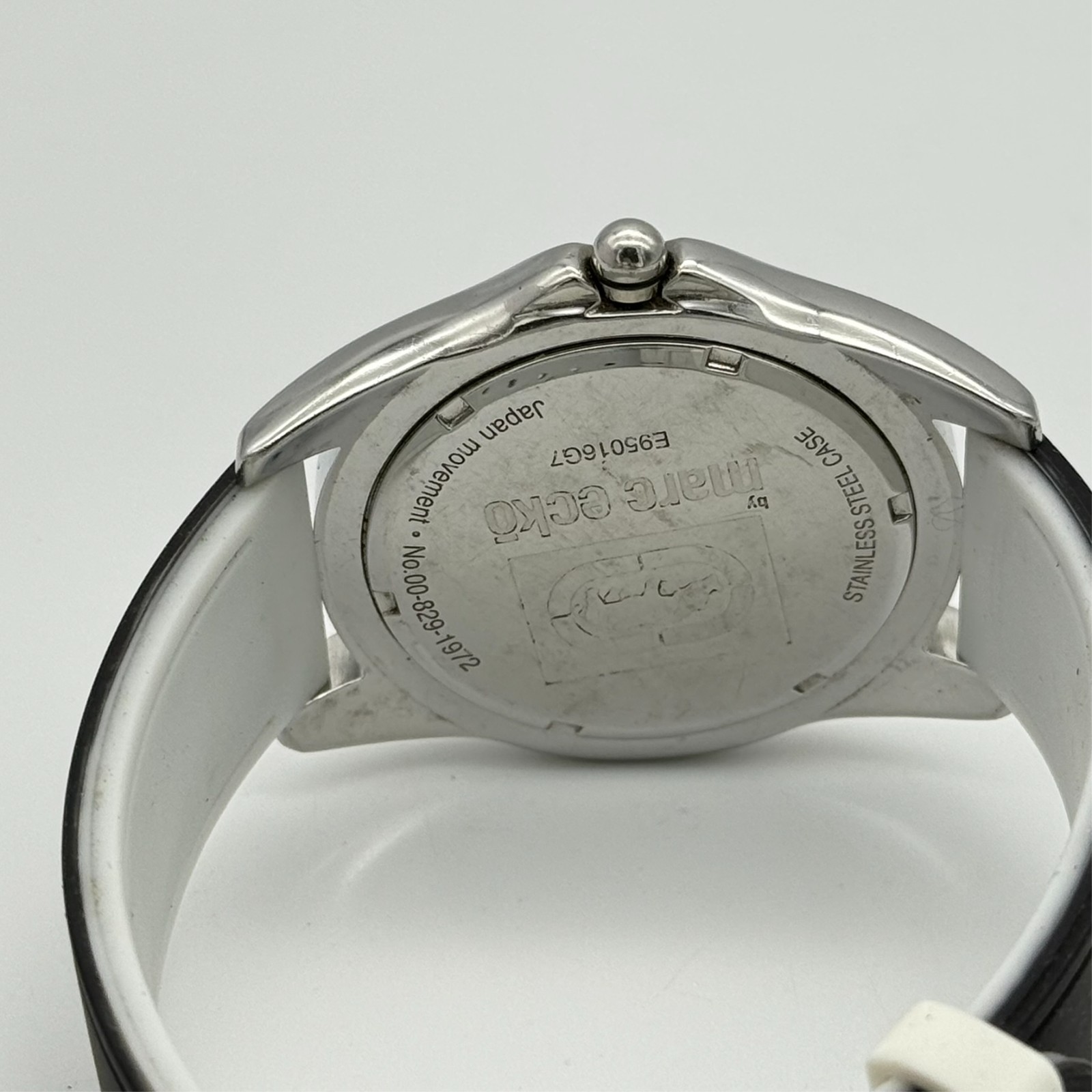 Men’s MARK ECKO Silver Tone Crystal Accent All Steel Watch, Black Silicone, 45mm