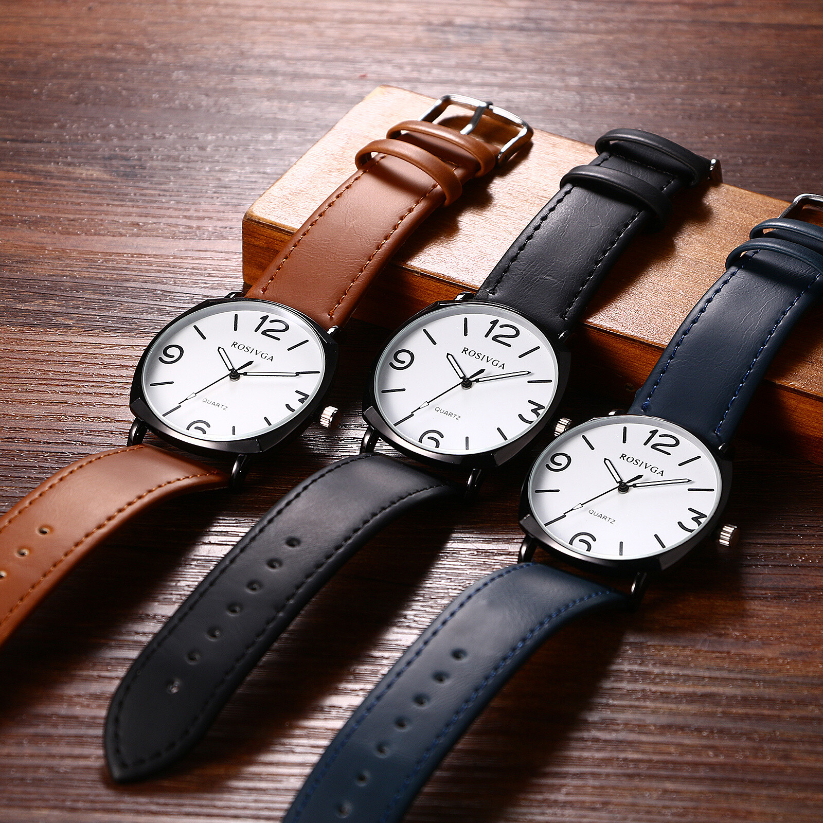Simple Casual Men’s Large Digital Dial PU Leather Band Quartz Analog Wrist Watch