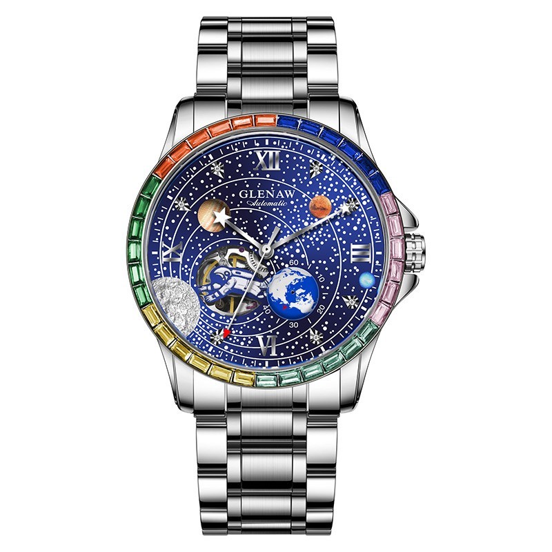 GLENAW automatic winding hollow men’s mechanical watch luminous dial waterproof