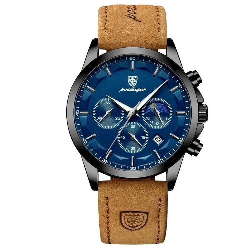 POEDAGAR Luxury Men’s Quartz Watch Waterproof Luminous Analog Leather Wristwatch