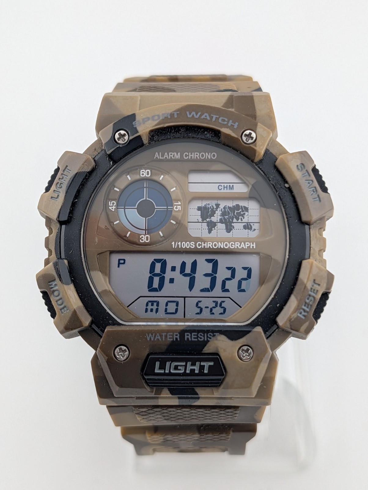 Camo Men’s Digital Watch 48mm Case Alarm Chrono Backlight- New Battery