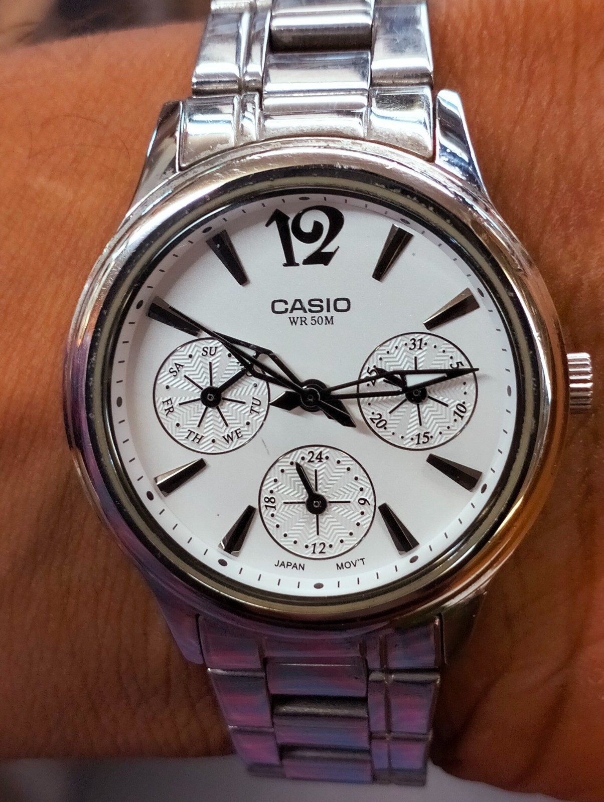 MULTIFUNCTION QUARTZ WHITE DIAL LTP-2085 JAPAN WOMEN’S FULL WORK ALL ORG.