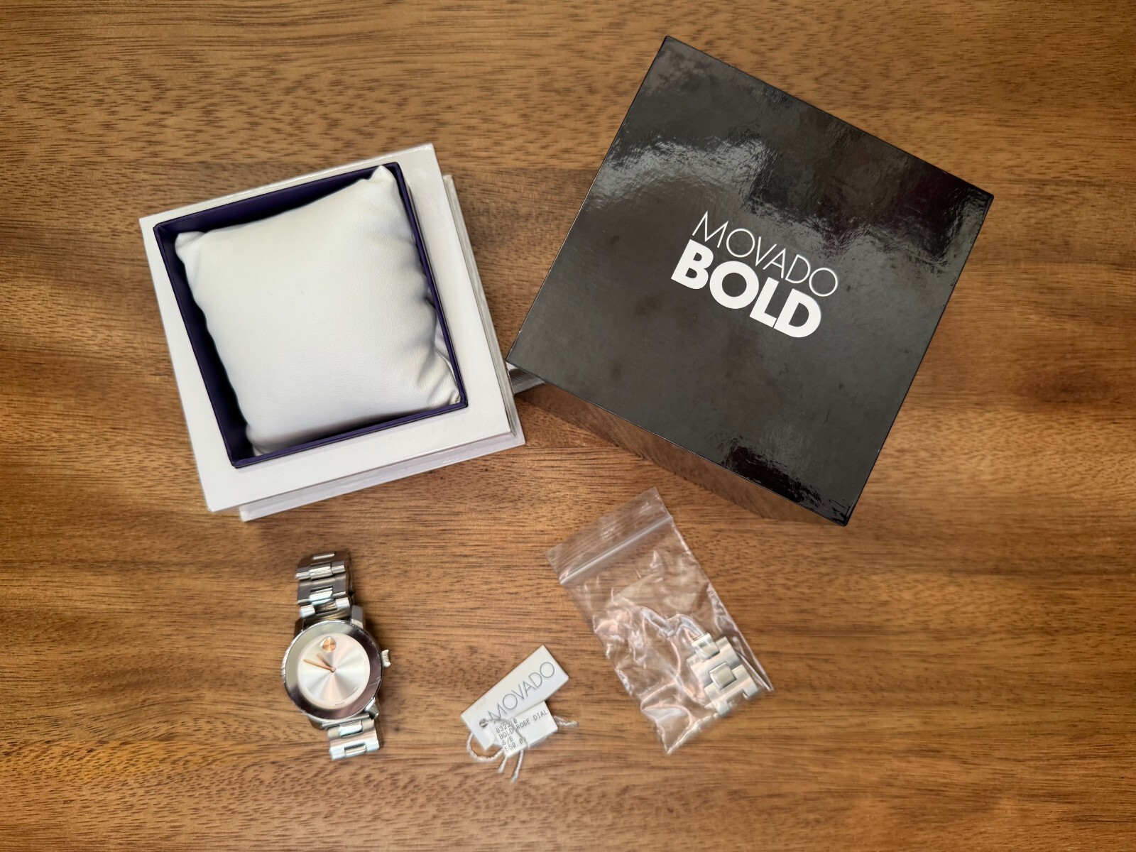 movado bold womens watch silver and rose gold with box and tags