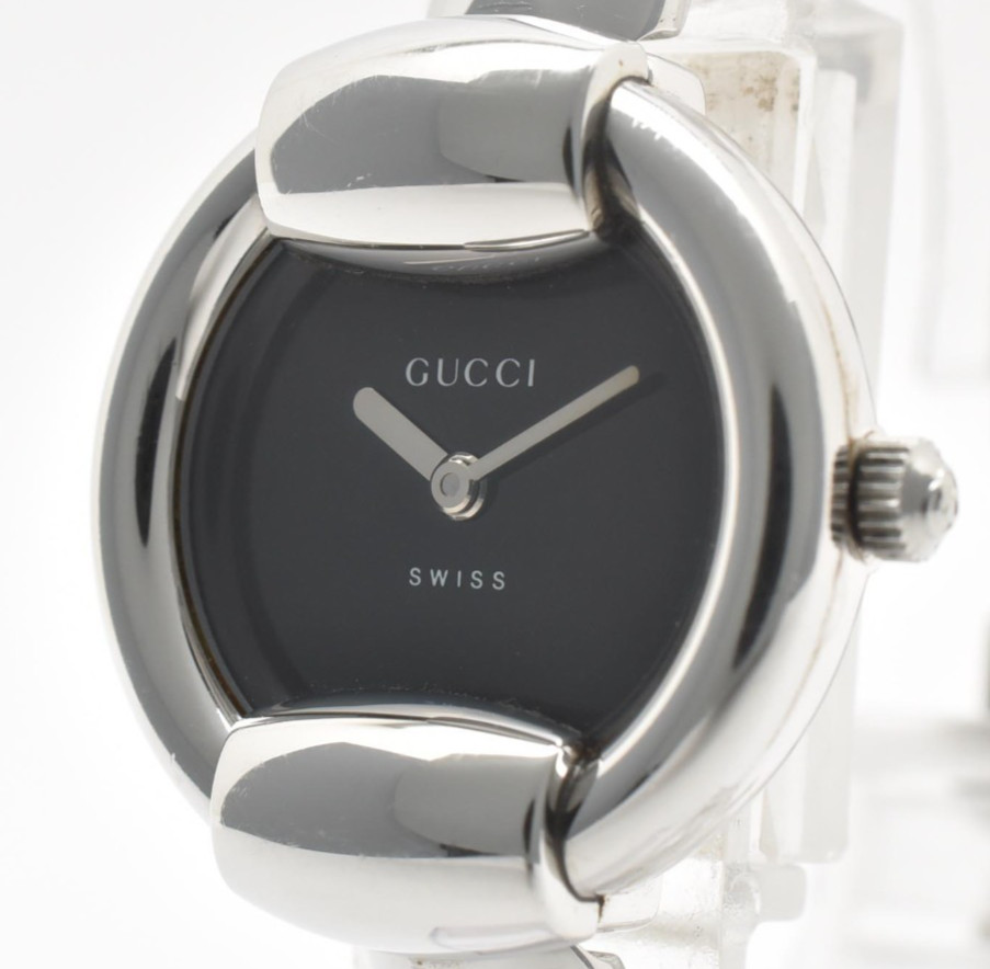 [ Near MINT ] Vintage GUCCI 1400L Black Dial Silver Quartz Ladies Watch Japan