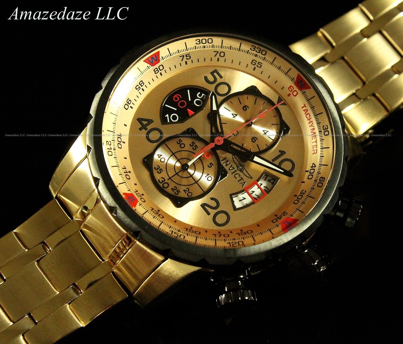 NEW Invicta Men GOLDEN DIAL Stainless Steel Aviator Tachymeter Chronograph Watch