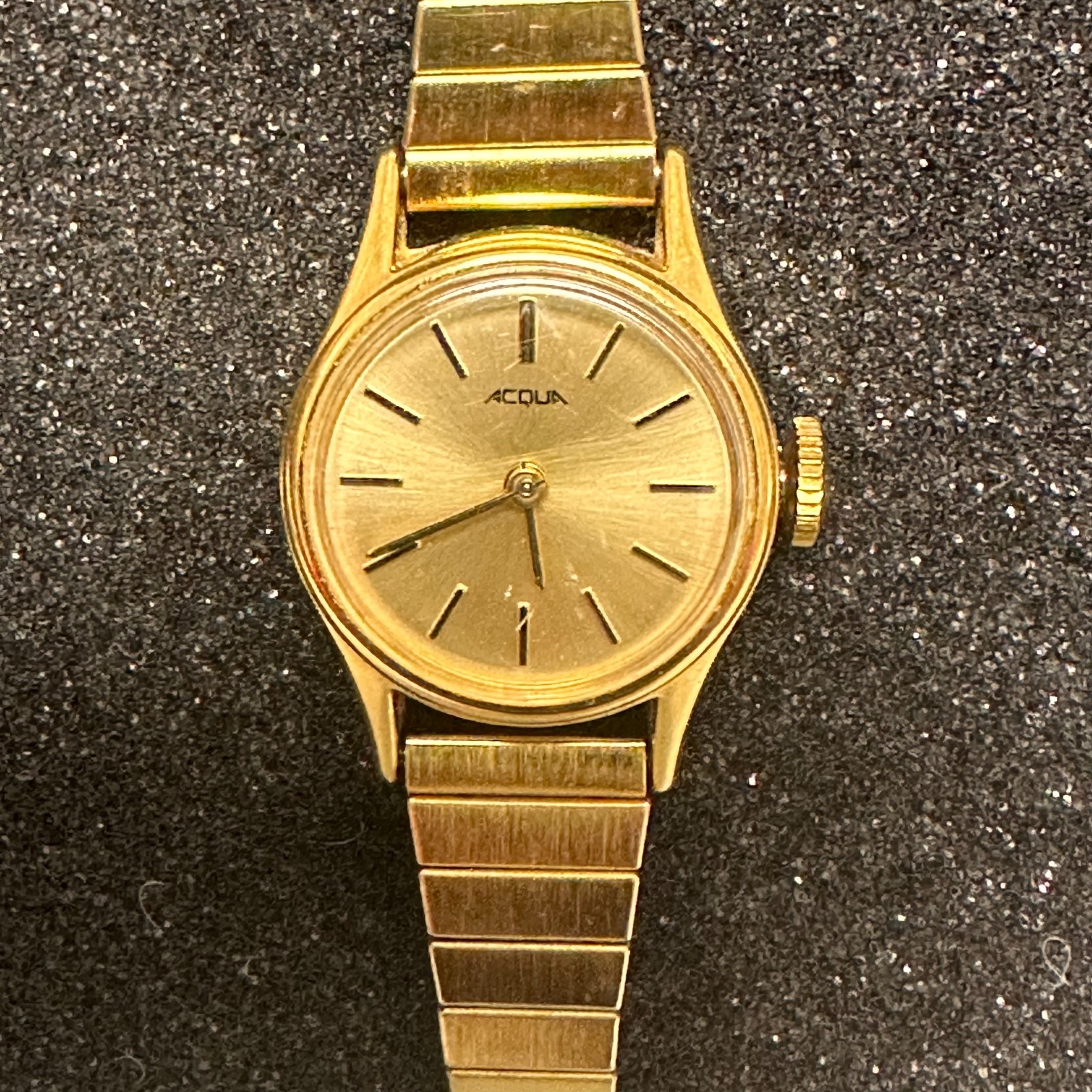 Vintage Acqua Manual Wind Watch Womens Gold Tone Stretch Expansion Band 6″