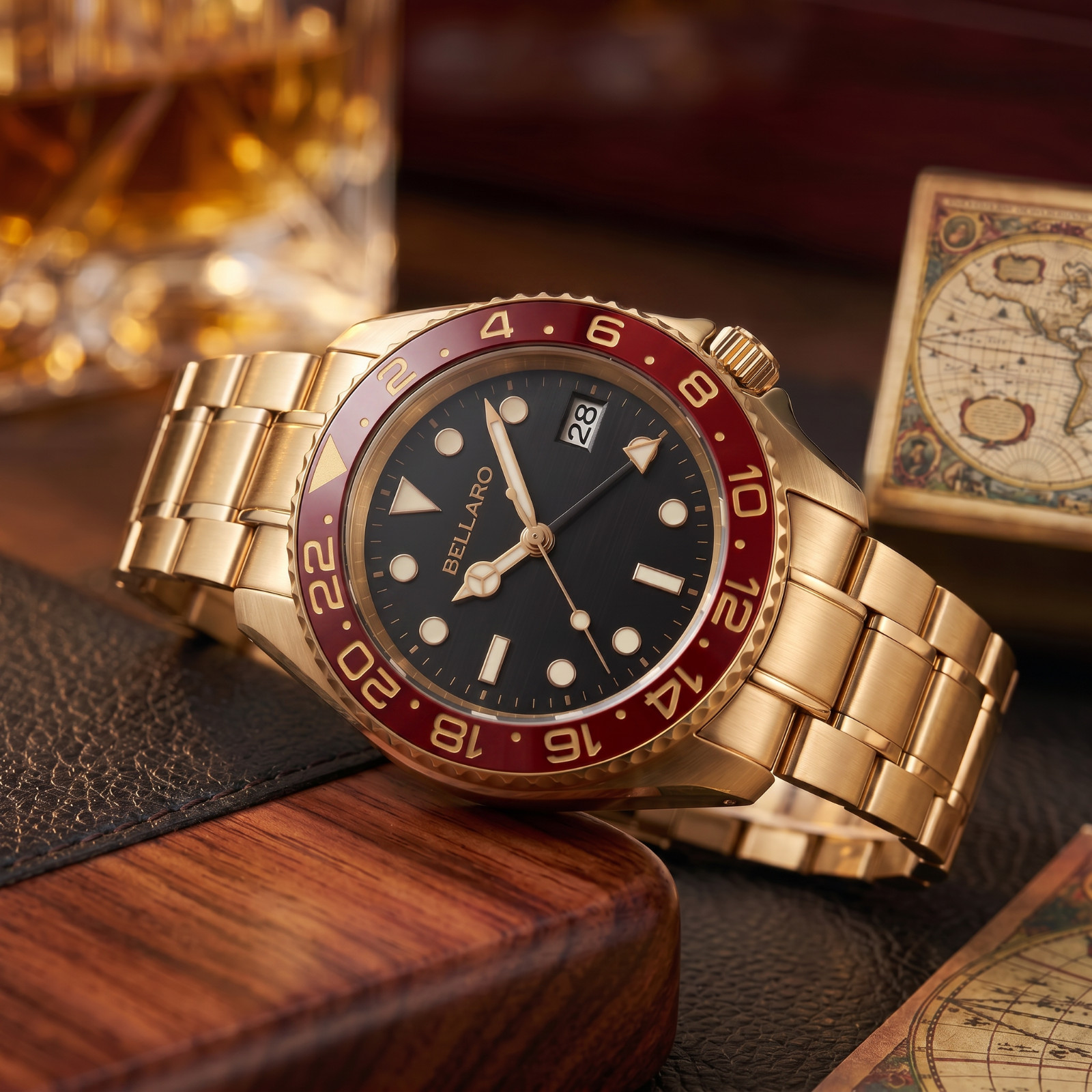 BELLARO GMT Style Watch – NH35 Automatic – Sapphire Crystal Black Dial