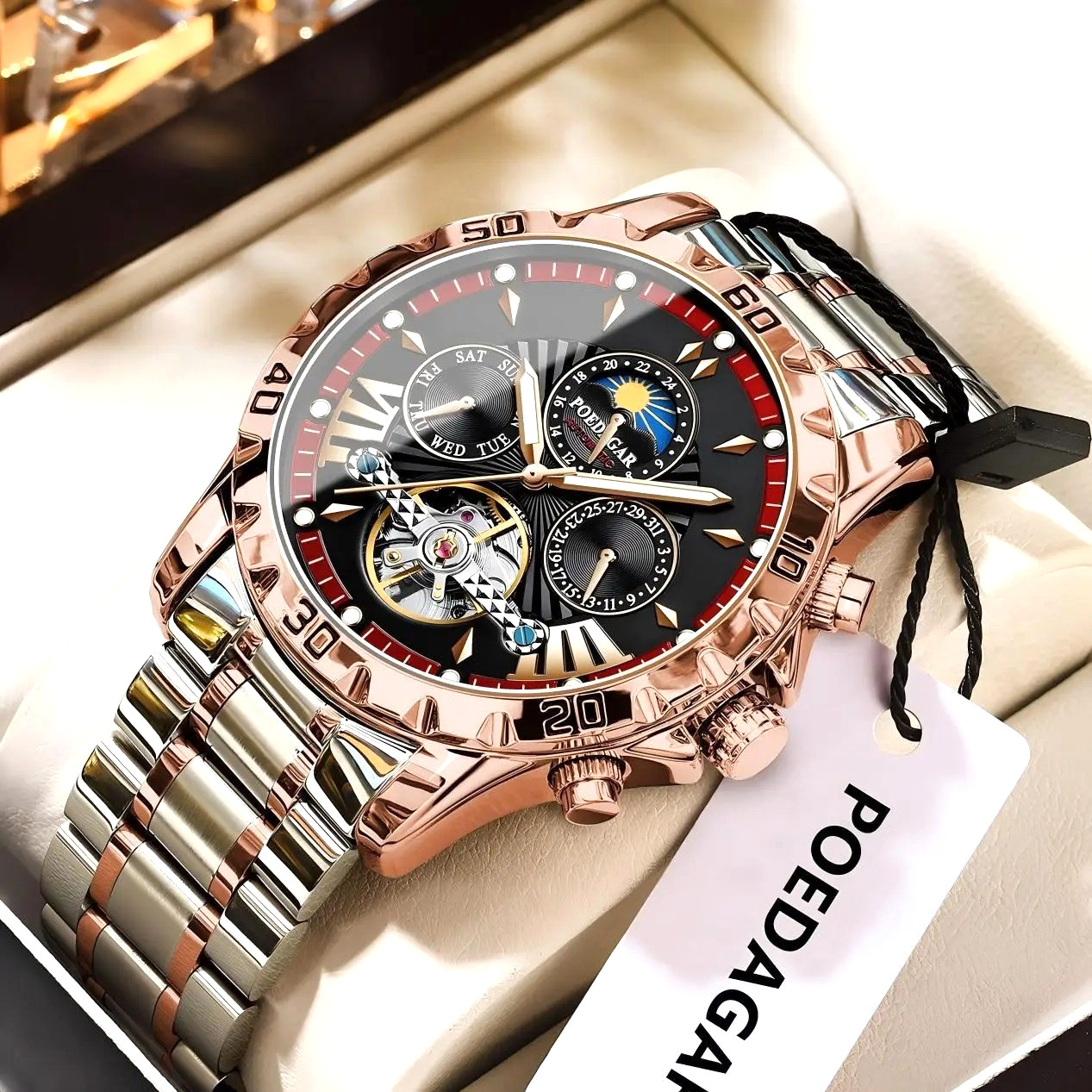 43MM POEDAGAR Automatic Luxury Watch Men’s Waterproof Stainless Steel Analog NEW