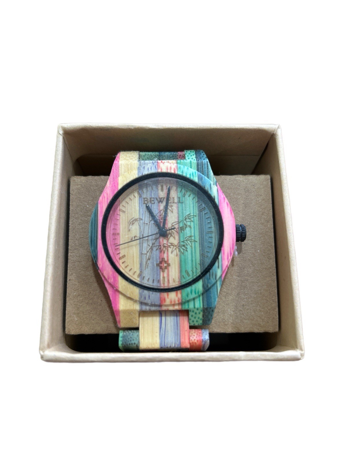 Bewell Men Fashion All Natural Wood Eco Band Quartz Analog 40mm Watch 8″ NWB