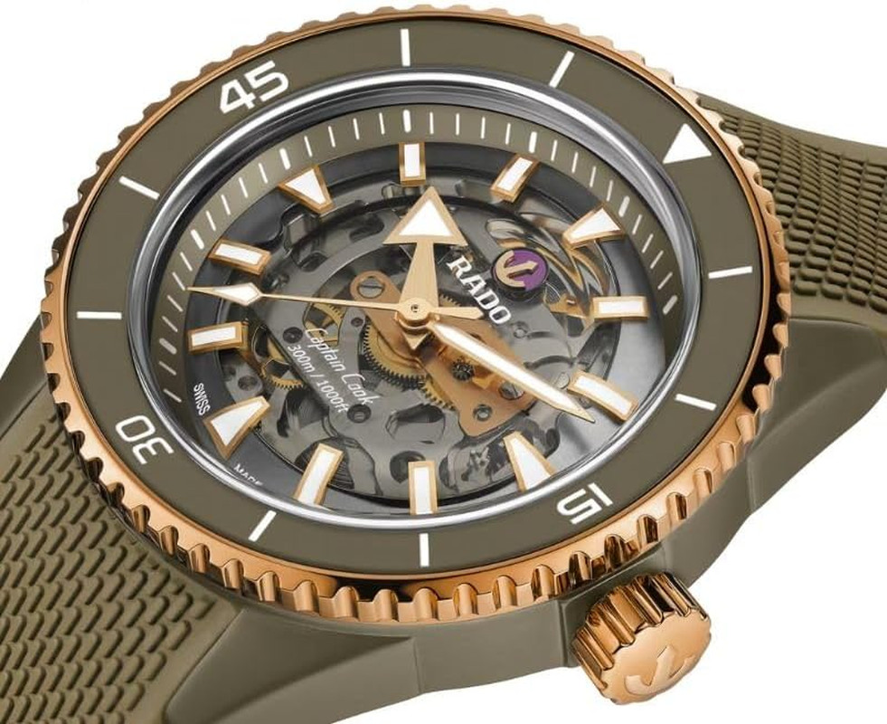 Mens Automatic Swiss Watch 43mm Ceramic Grey Dial Green Rubber Diver Waterproof