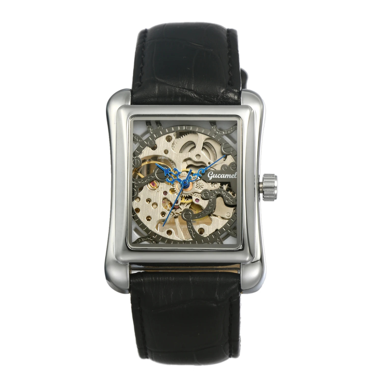 Lancardo Men’s Automatic Skeleton Watch Leather Strap Gold Silver 3ATM