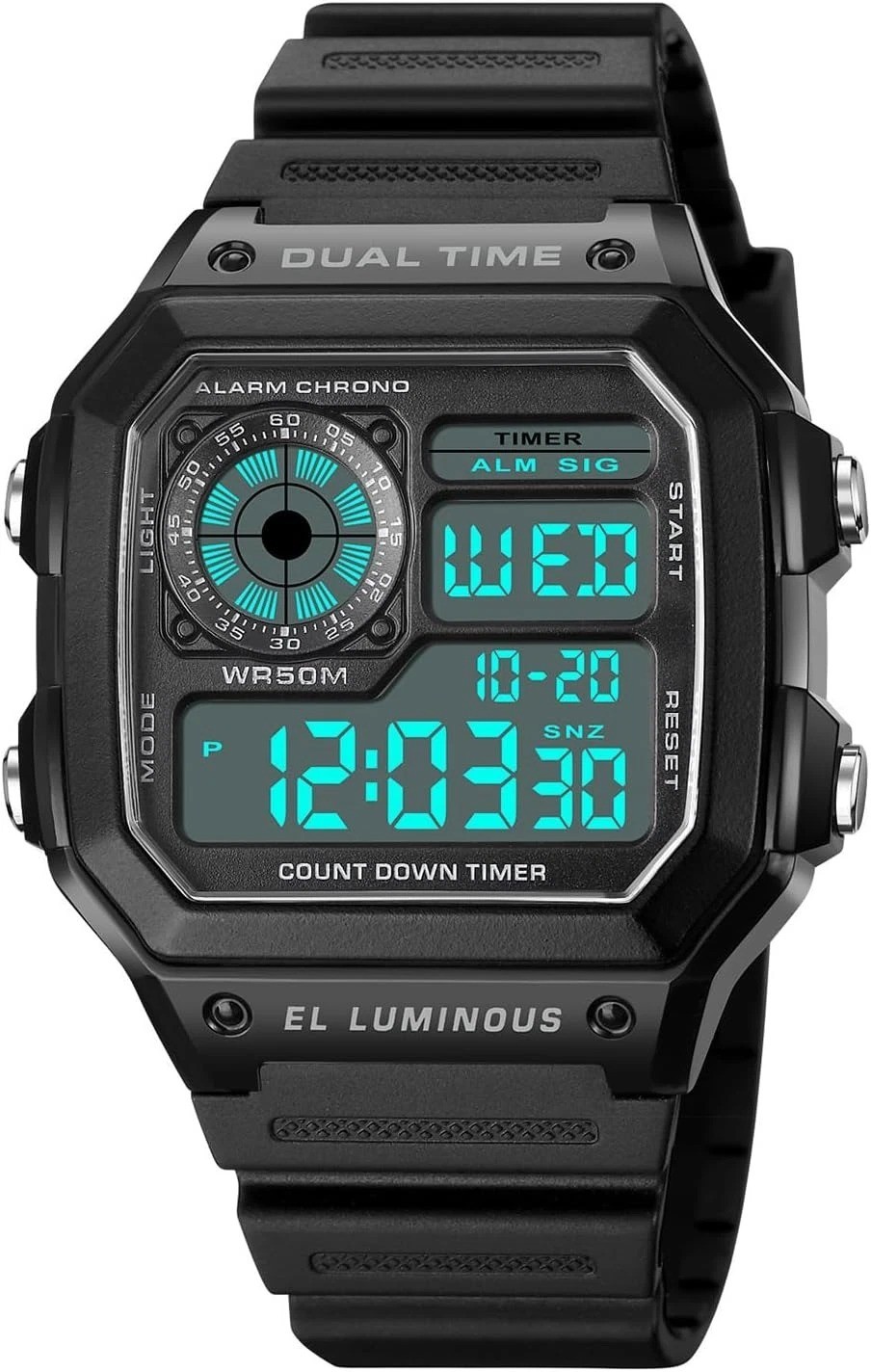 Men’S Digital Multi-Function Watches Dual Time Alarm Stopwatch Countdown Backlig