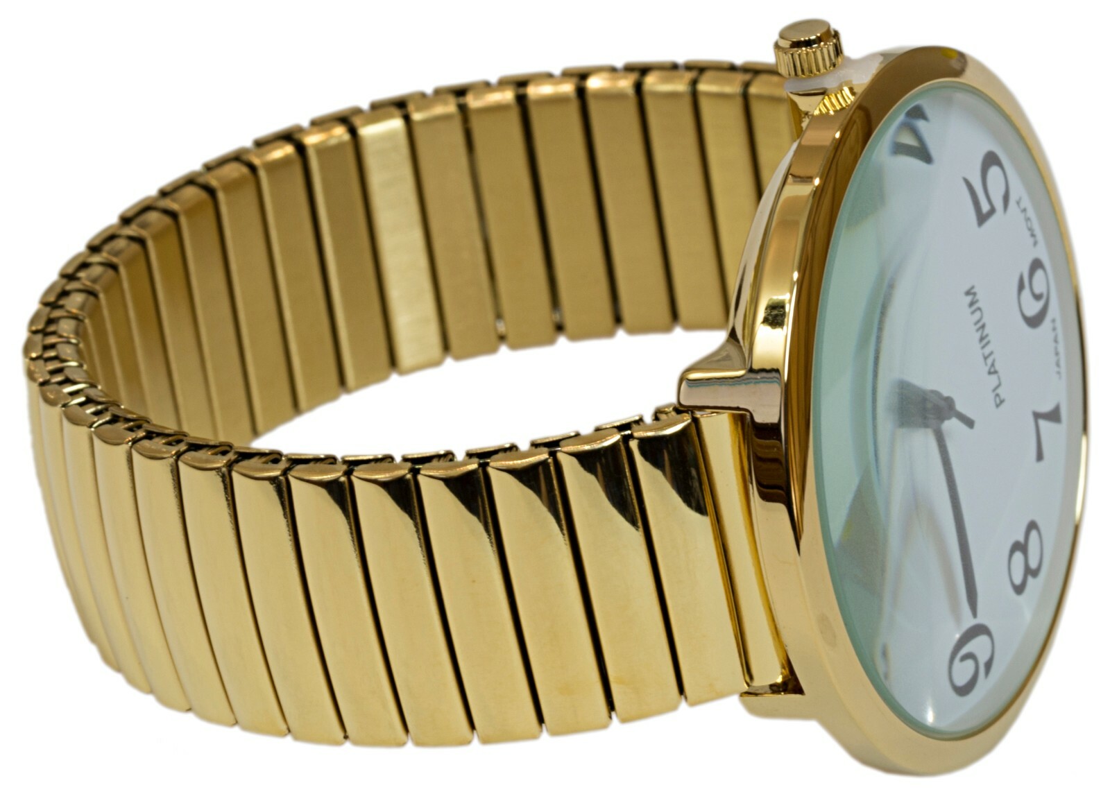 Gold Super Large Size Round Face Stretch Band Easy to Read Geneva Women’s Watch