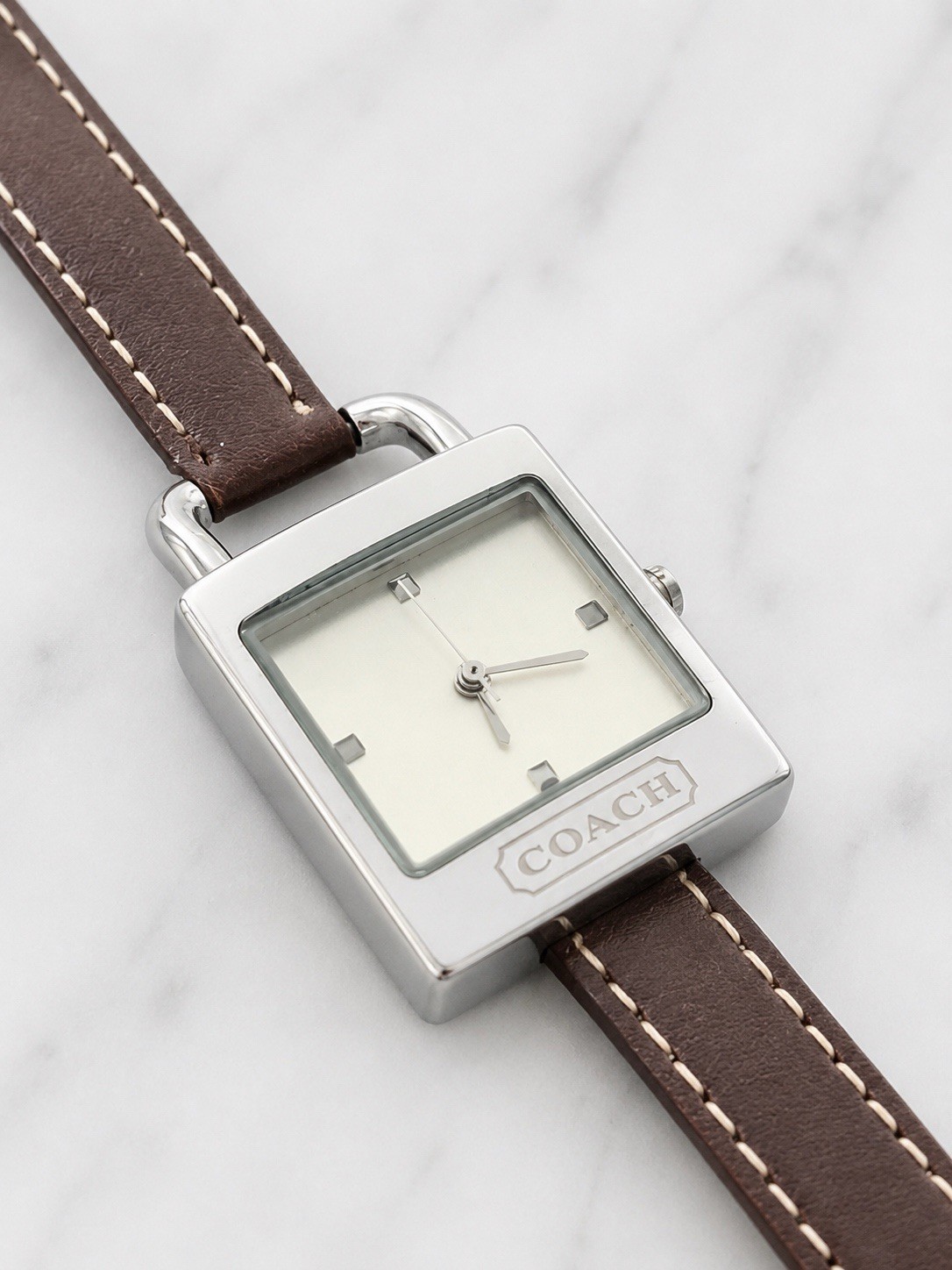 Coach Women’s Quartz Square Analog Watch White Dial Brown Leather Strap 30m