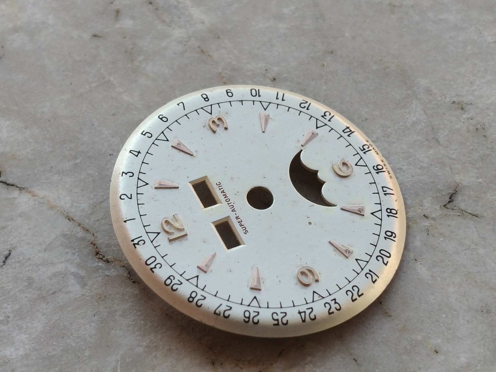 40/50s ANONYMOUS AUTOMATIC TRIPLE DATE-MOON PHASE ORIGINAL WATCH DIAL WATCHES 29.8mm