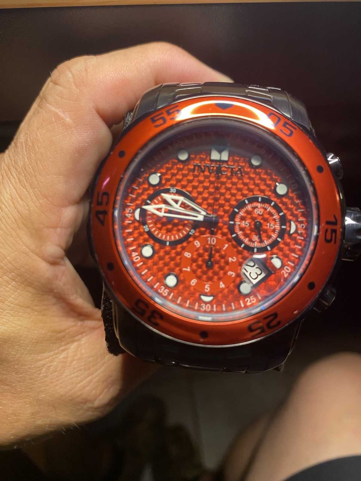 Invicta Pro Diver Men’s Chronograph Quartz Date 200m SS Bracelet Orange Dial